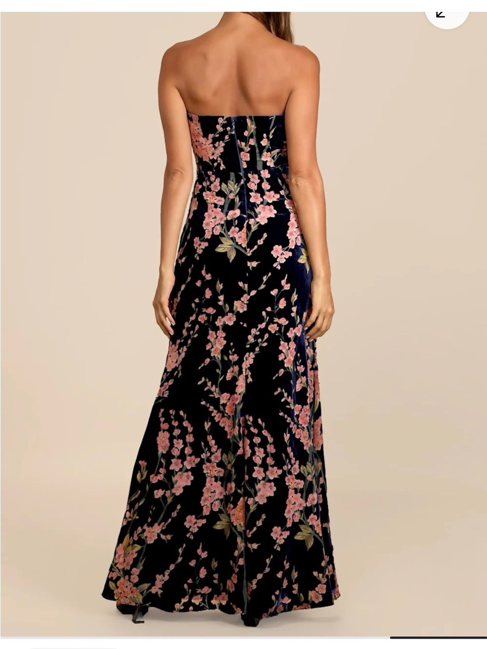 Lulus Bloom In Mind Navy Blue Floral Print Velvet Strapless XL - Picture 2 of 5
